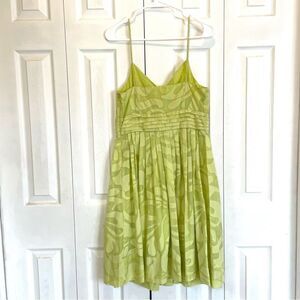 Calvin Klein Cross Over Pleated Empire Waist Green Floral Dress 8